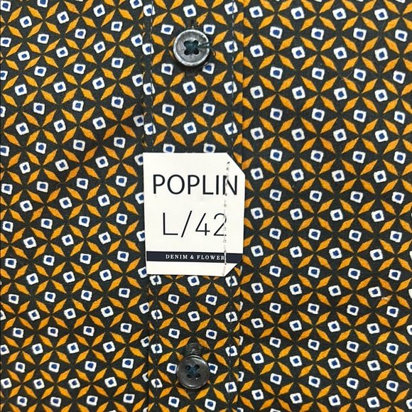 Denim & Flower NWT Rich Golden Yellow and Navy Blue Casual Button Down Shirt - L - Picture 4 of 5